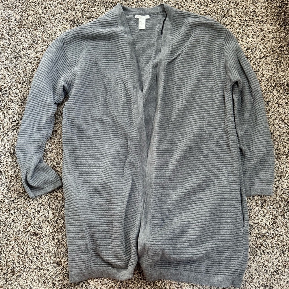 H&M Gray Ribbed Open-Front Cardigan – Size L